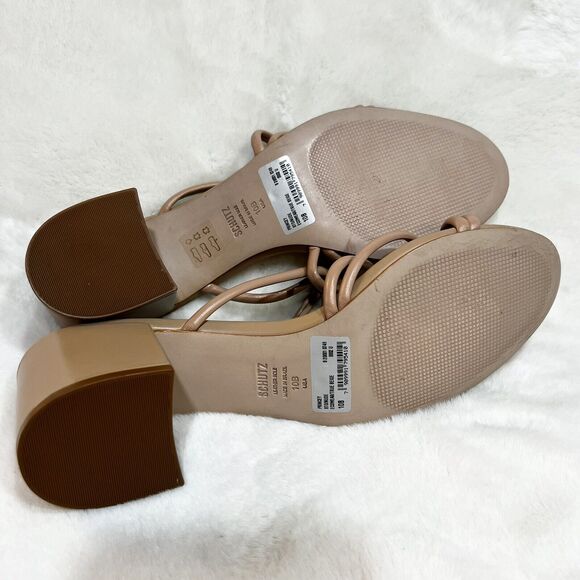 Schutz Princey Leather Sandals Shoes Block Heels Women’s 10 B True Beige Tan - Picture 7 of 11